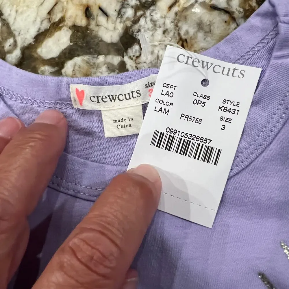NWT J. Crew Girls' Purple W/Glitter Gem Front-Tie Tee - SIZE 3